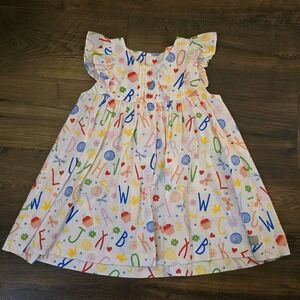 Eleanor Rose Girls Top Size 10 12 ABC School Print Primary Colors Ruffle Pockets